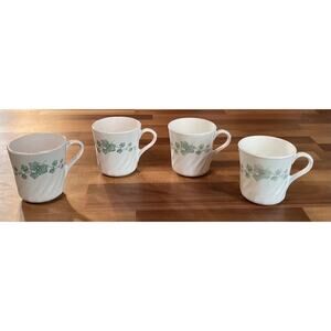 Vintage Corning Corelle Callaway Ivy Swirl Coffee Tea Cups Green Ivy Set of 4